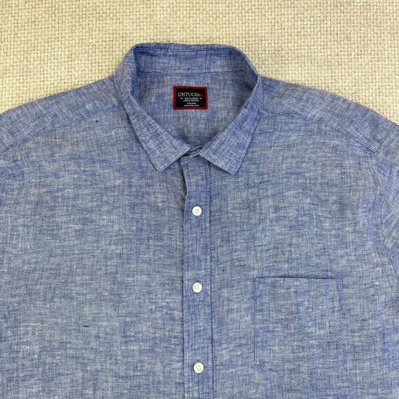 UNTUCKit Linen Shirt Men's 2XL Blue Short Sleeve Button Up Wrinkle Resistant - Picture 2 of 7